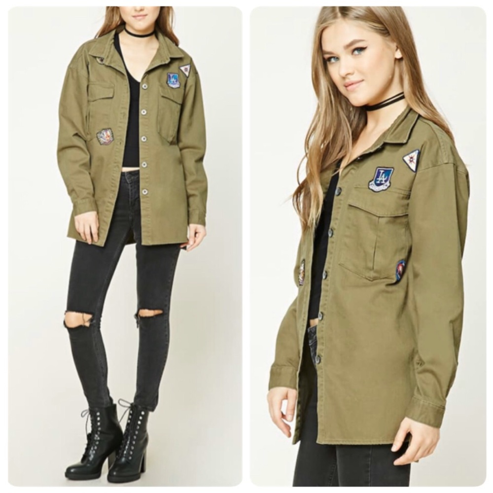 FOREVER 21 Army Patch midi Jacket | Sz S